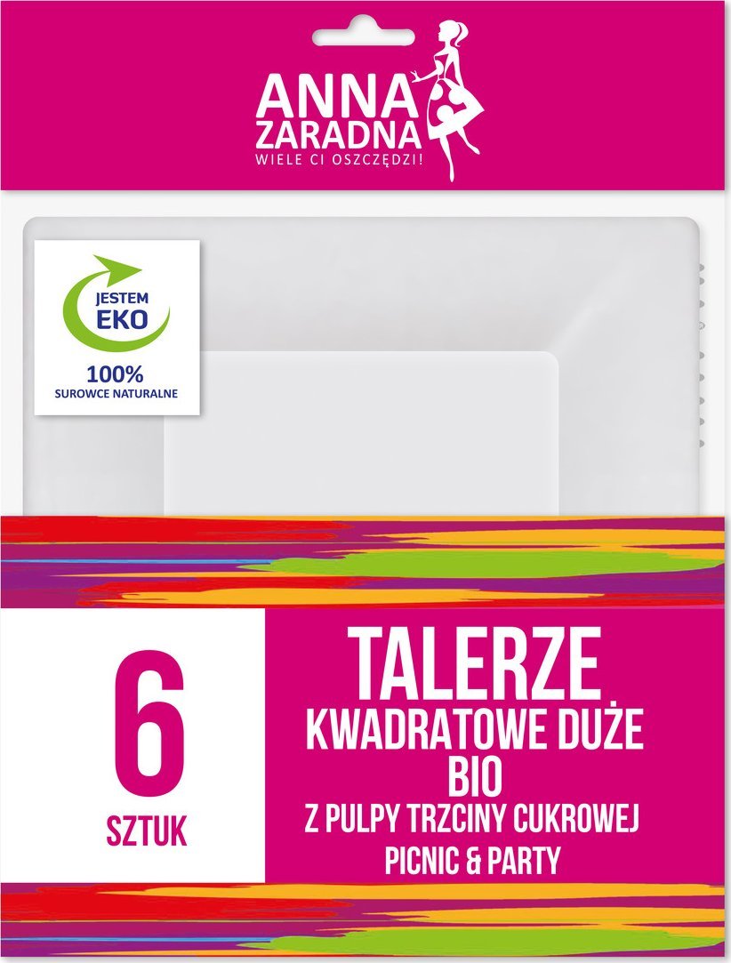 Anna Zaradna Picnic&Party Talerze kwadratowe duże z trzciny cukrowej 26x26cm 6szt