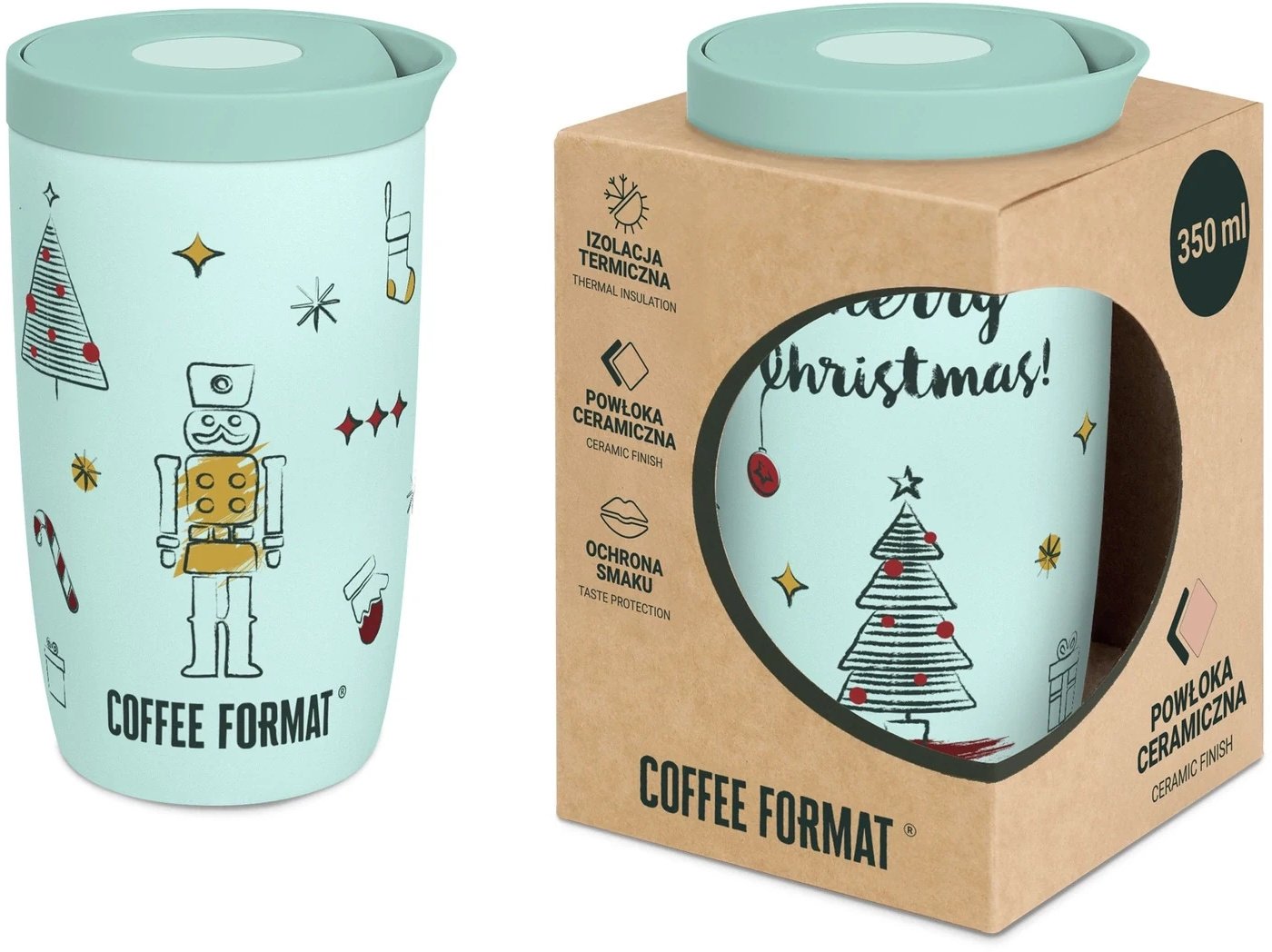 Coffee Format Miętowy termiczny kubek z motywem świątecznym 350 ml