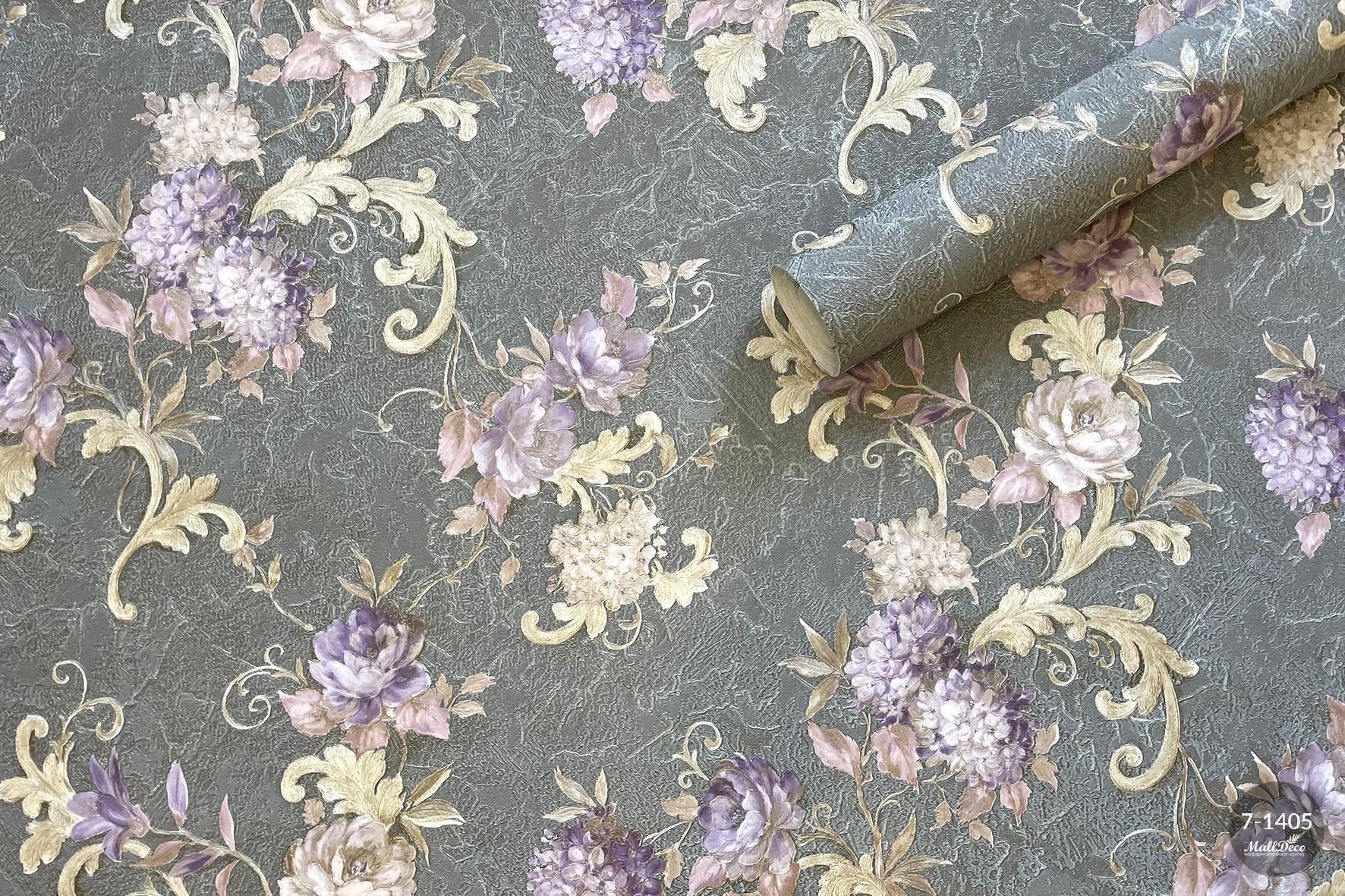 MallDeco TAPETA WINYLOWA MODEL AGAVA DECOR GRAFITOWO-LILIOWA