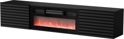 Cama Meble Szafka RTV TULA 183x35x37 czarny mat + czarny kominek