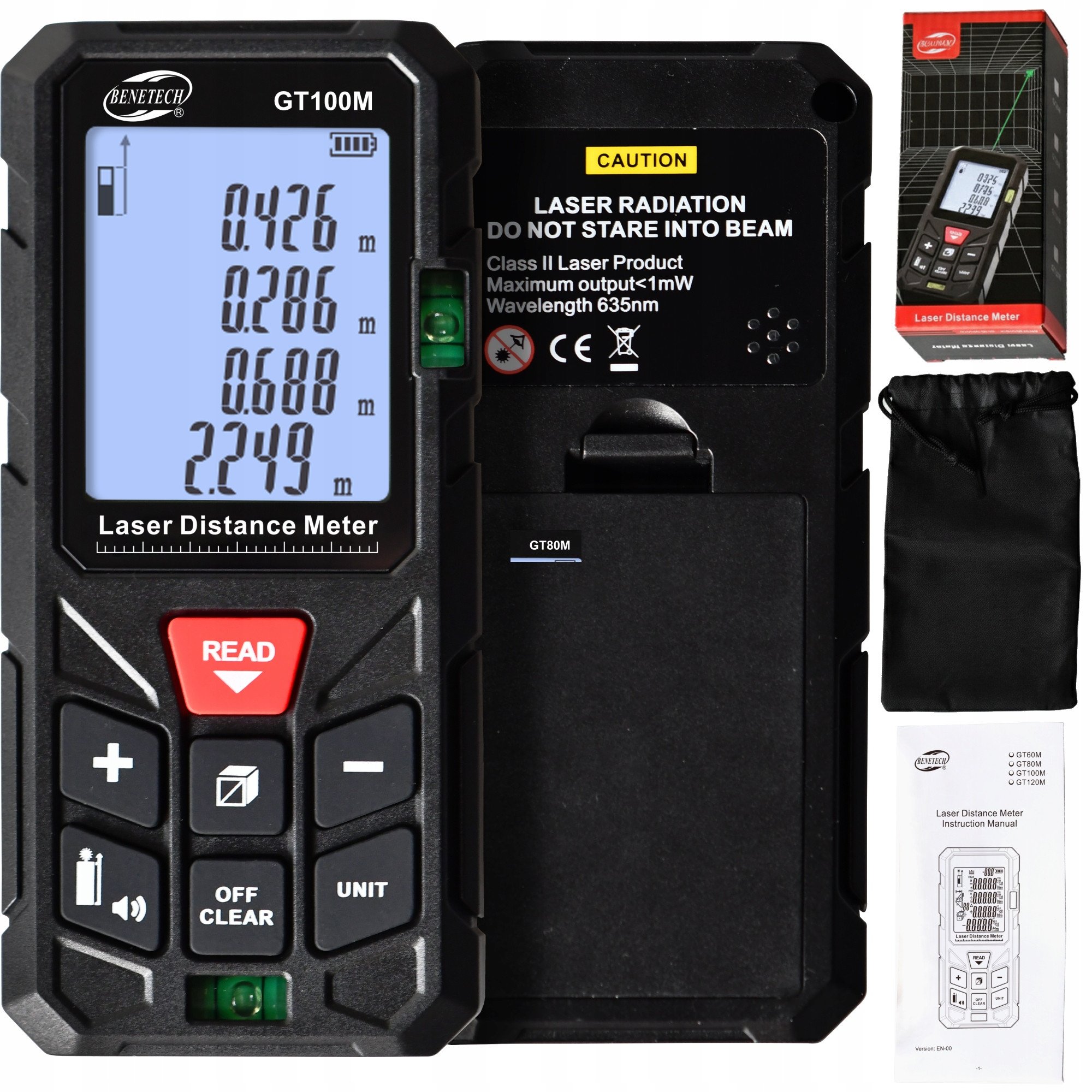 DALMIERZ LASEROWY CYFROWY MIERNIK ODLEGŁOŚCI BENETECH 100 METRÓW LCD