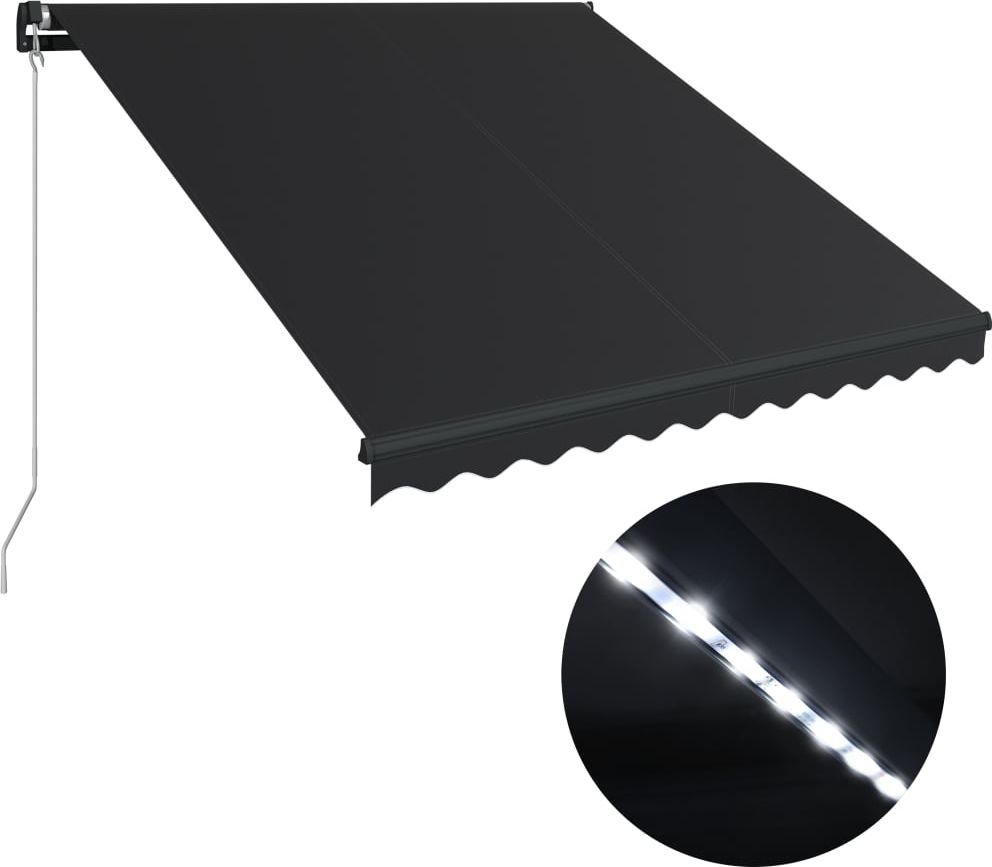 vidaXL Ręcznie zwijana markiza z LED, 350 x 250 cm, antracytowa
