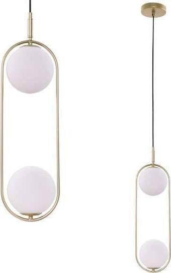 Lampa wisząca Copel Wisząca LAMPA modernistyczna CORDEL 32-73464 COPEL ring OPRAWA kula szklana ZWIS metalowy mosiężny biały