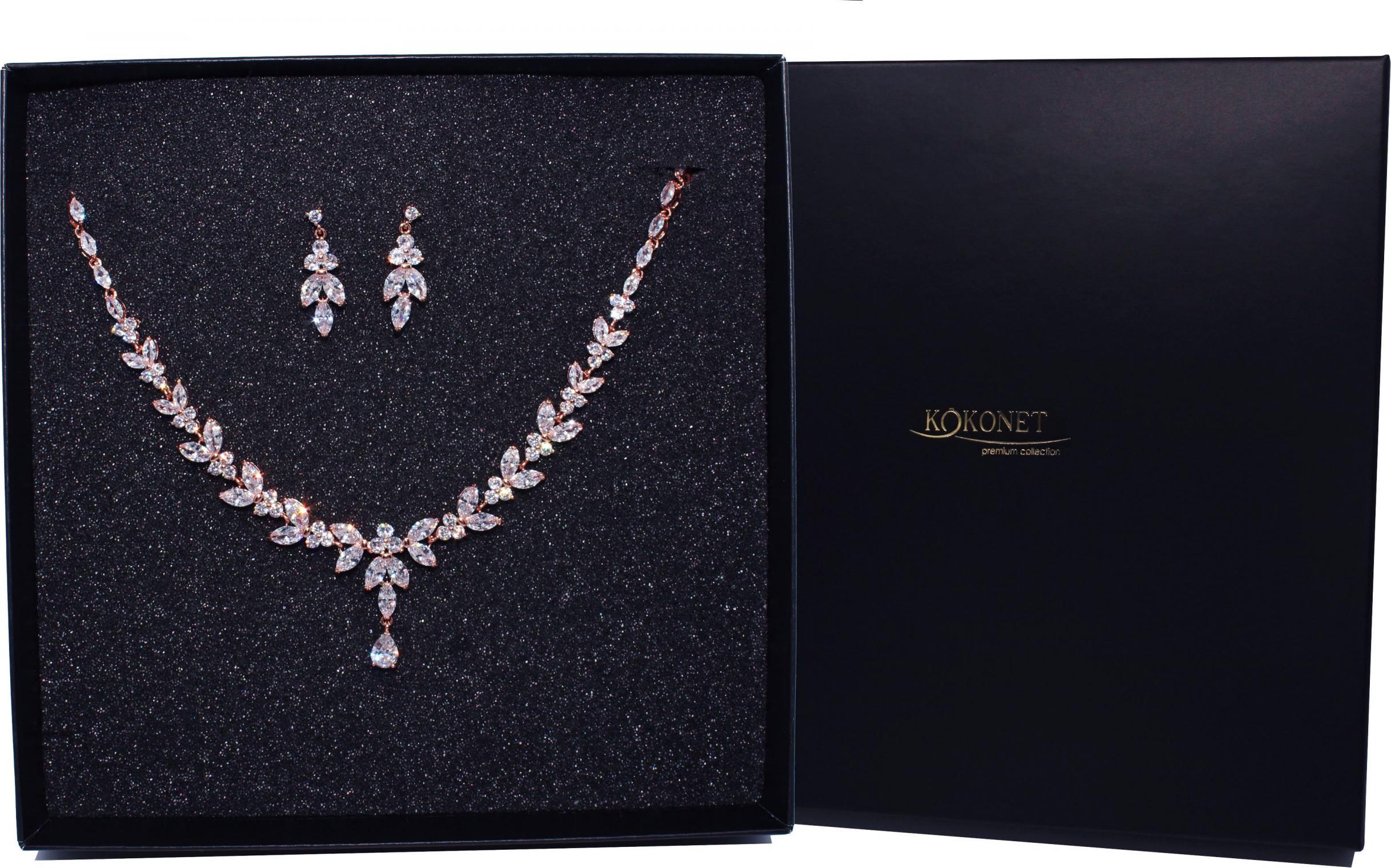 KOKONET KOMPLET ślubny różowe złoto NASZYJNIK kolczyki NEW