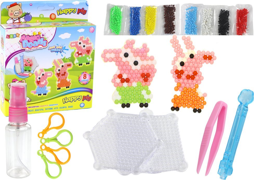 LeanToys Zestaw Koralików Wodnych DIY Magiczne Koraliki 8 Kolorów Świnki