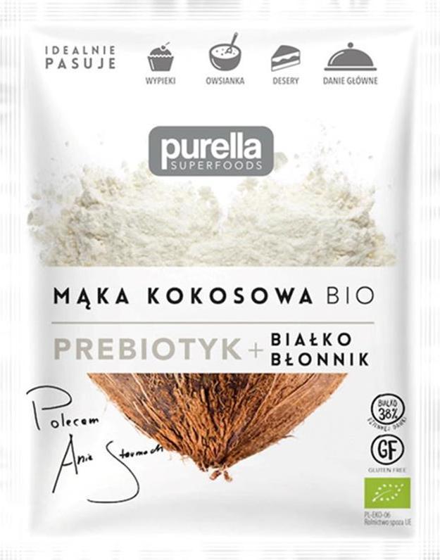 Purella Food Mąka kokosowa BIO. Prebiotyk. Białko + Błonnik 150 g