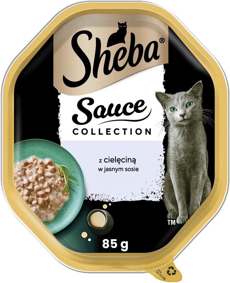 SHEBA Sauce Collection tacka 85g mokra karma pełnoporcjowa dla dorosłych kotów, kawałki z cielęciną, w sosie