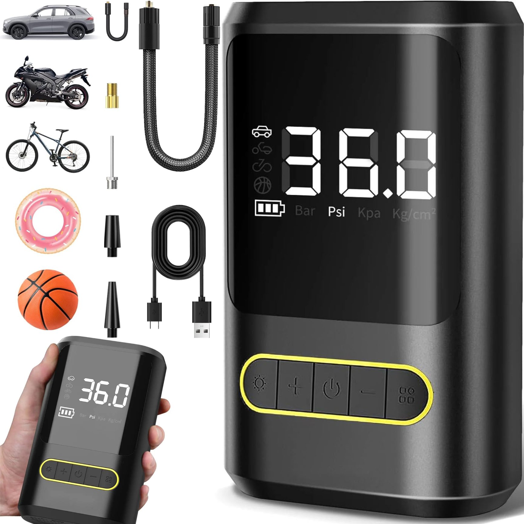 Kompresor Samochodowy Pompka Elektryczna Przenośna Sprężarka Powietrza LED