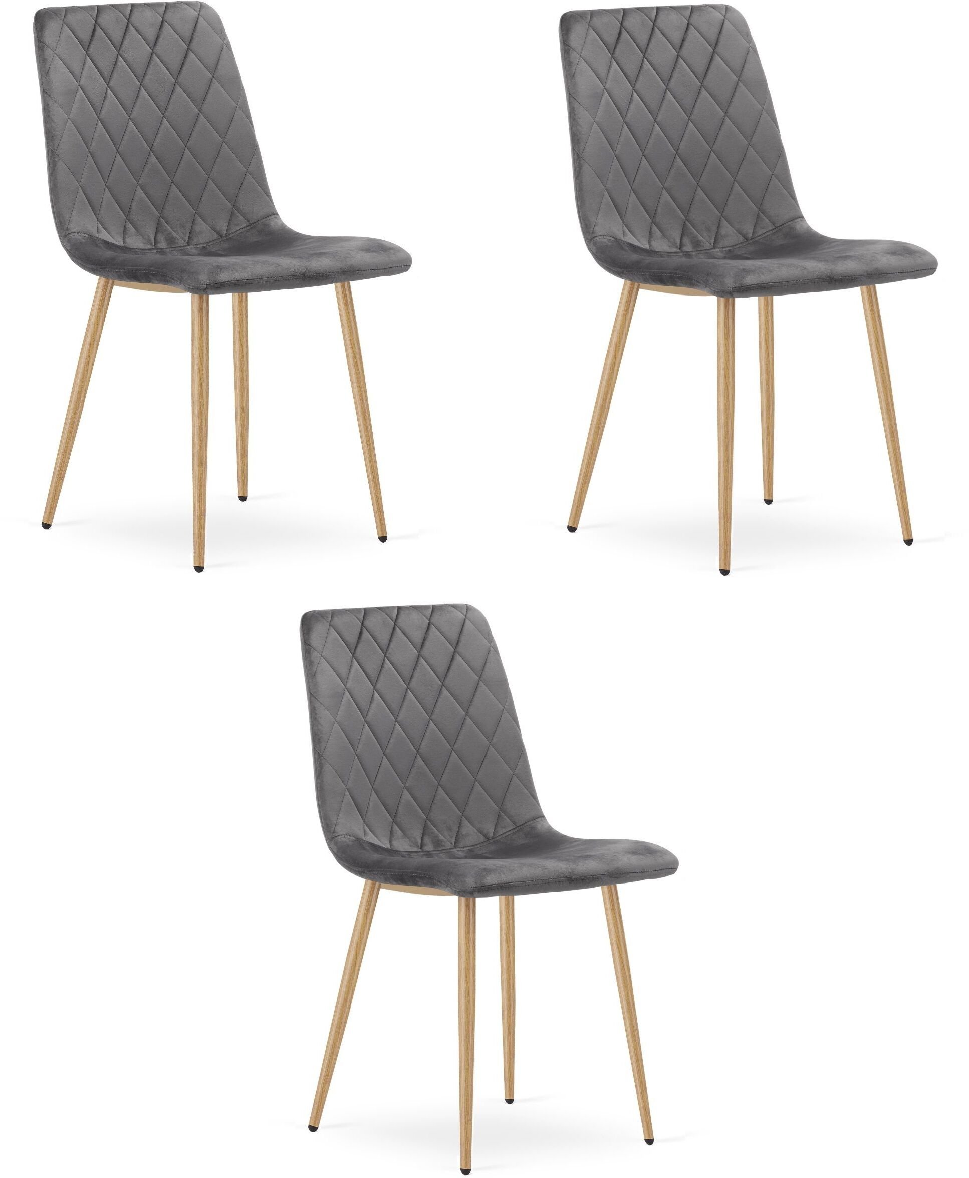 Krzesło tapicerowane welurowe TURIN ciemnoszare do salonu jadalni x3