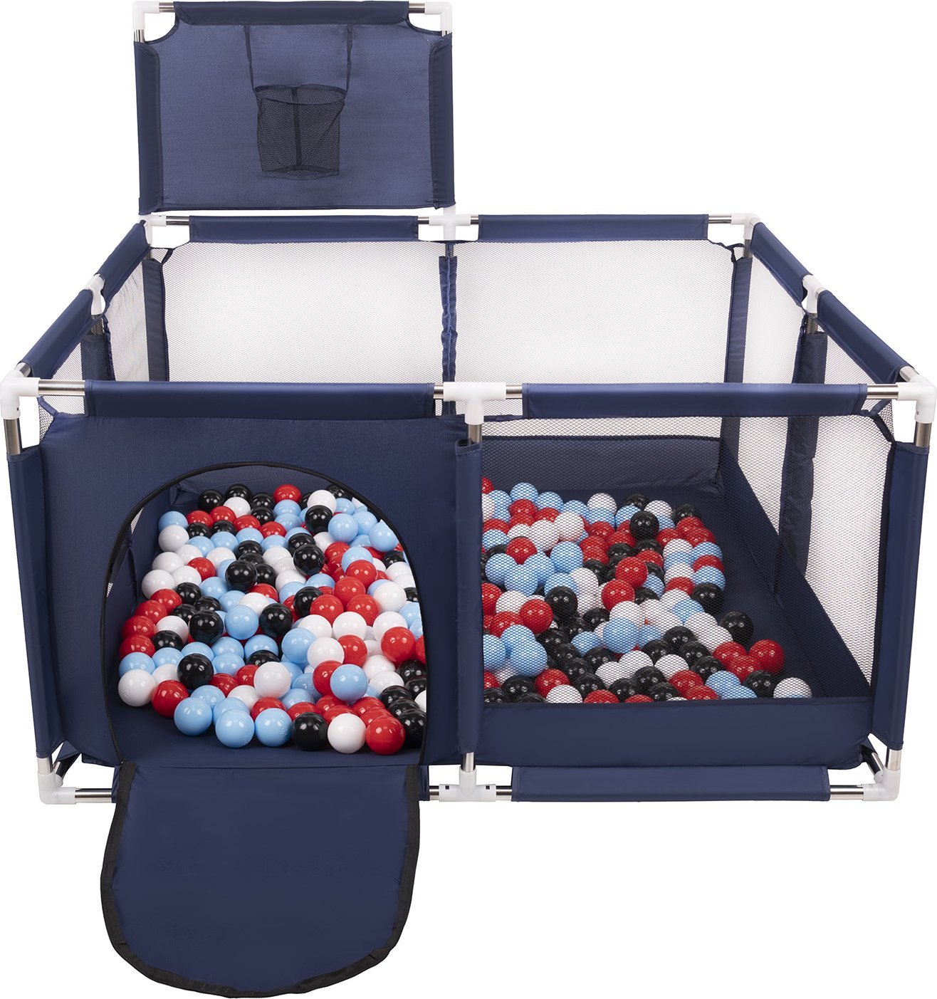 Selonis Selonis Boisko KK-100X z piłeczkami 6cm niebieski: czarny-biały-czerwony-babyblue 125x125x105/400piłek Zabawka kojec