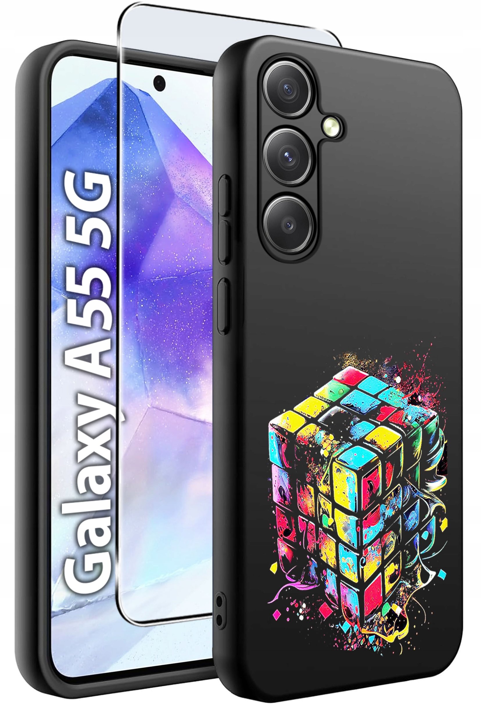 ETUI do Samsung A55 5G WZORY | SILIKONOWE MATT CASE + SZKŁO HARTOWANE 9H