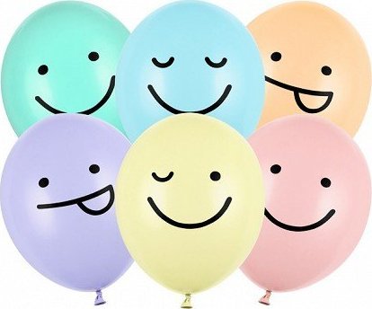 PartyDeco Balony lateksowe zabawna buźka pastelowe 50szt