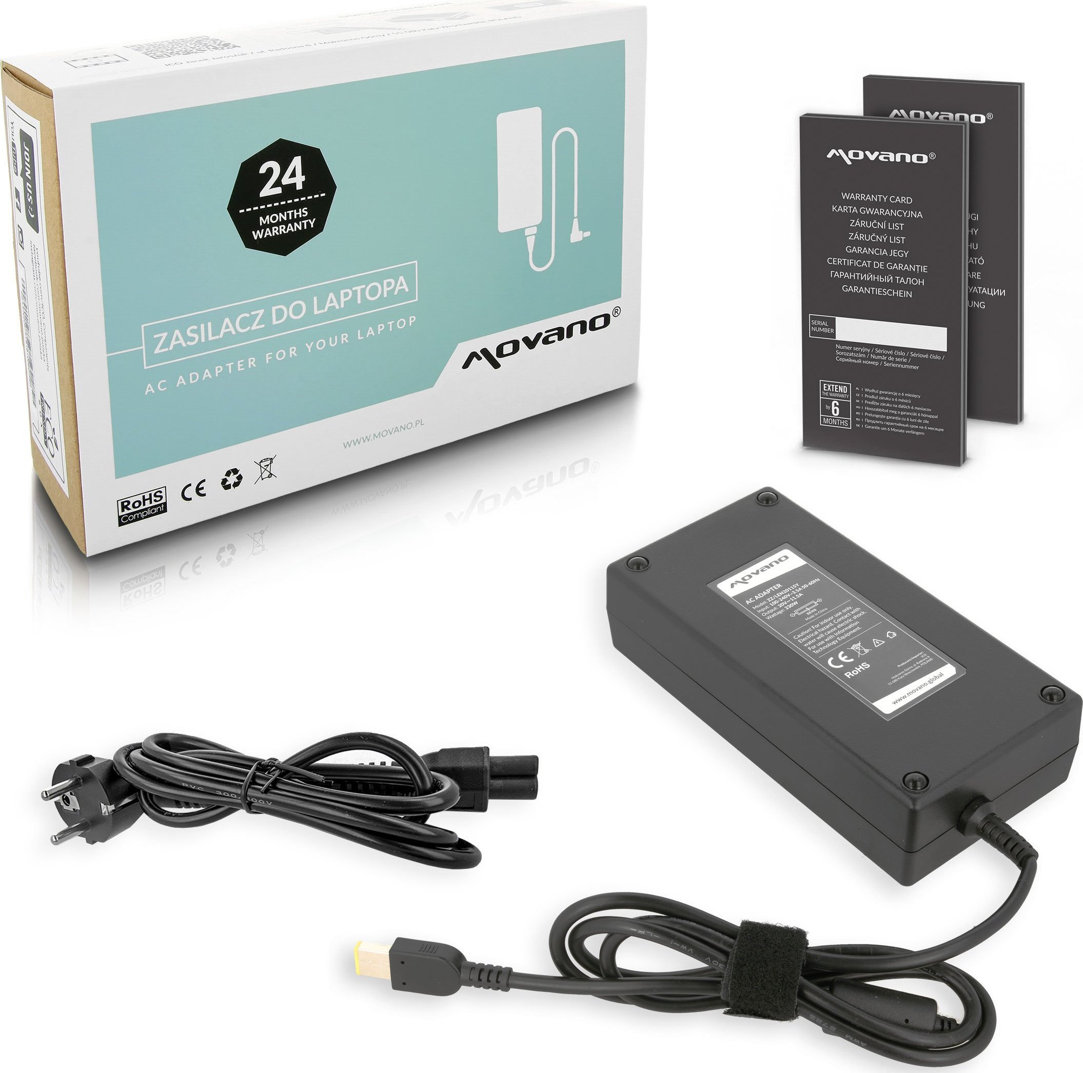 Zasilacz do laptopa Movano Ładowarka do Lenovo 20v 11.5a 230W 11.0x4.5mm Yoga