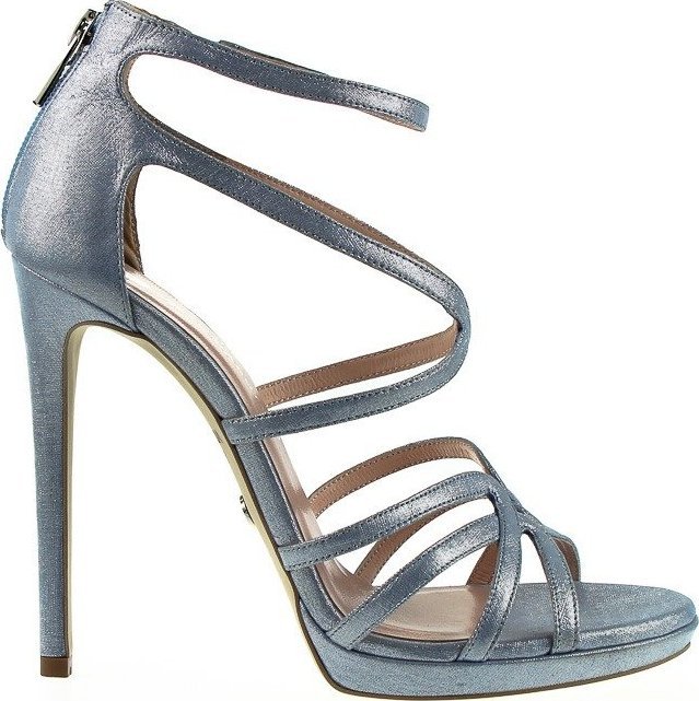 Victoria Gotti Sandały na podsuwce skórzane niebieskie Victoria Gotti-40