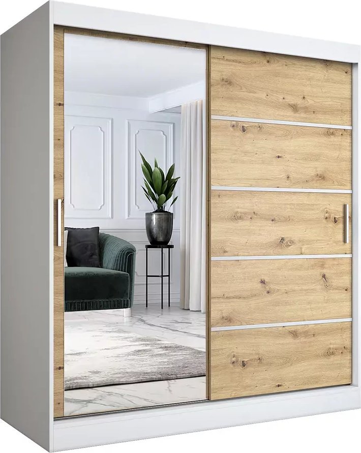 Elior Szafa przesuwna 180 cm biel + dąb artisan - Felix 5X