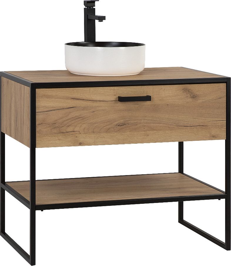 Comad Szafka pod umywalkę nablatową BROOKLIN 90 cm dąb craft złoty stojąca COMAD