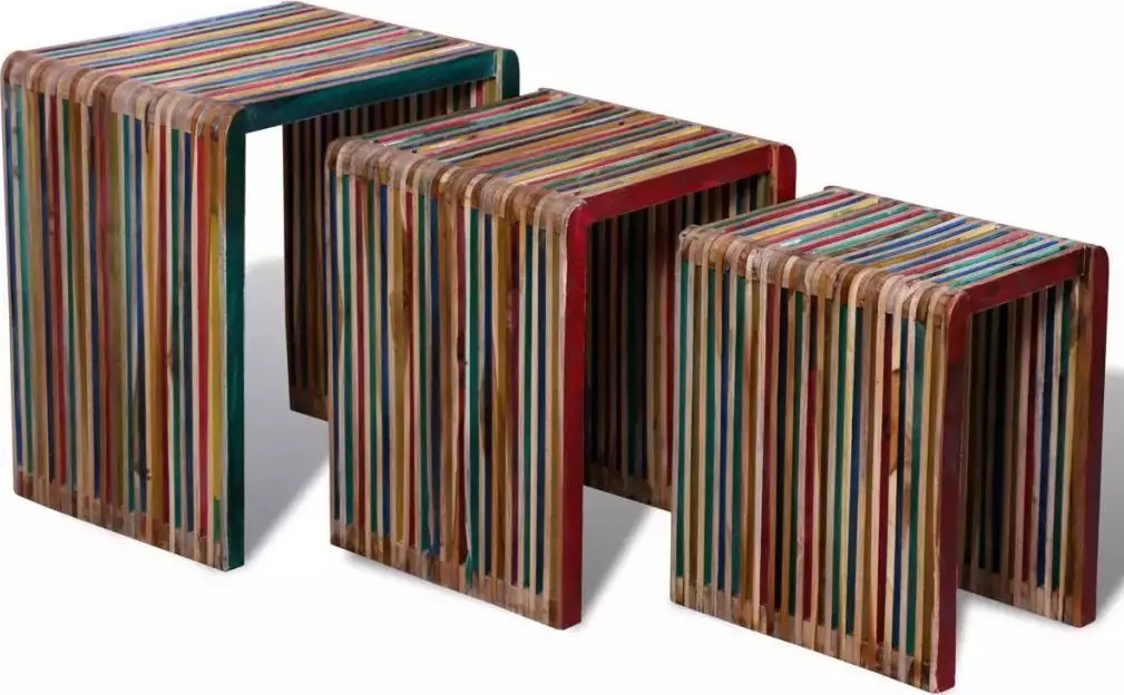 vidaXL Zestaw 3 stolików wsuwanych pod siebie, kolorowe drewno tekowe
