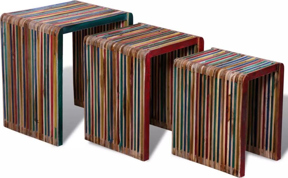vidaXL Zestaw 3 stolików wsuwanych pod siebie, kolorowe drewno tekowe