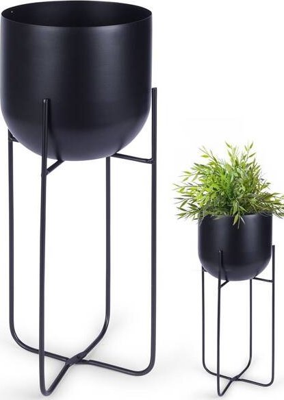 Vilde Osłonka na doniczkę na stojaku metalowa czarna 16,5x42 cm