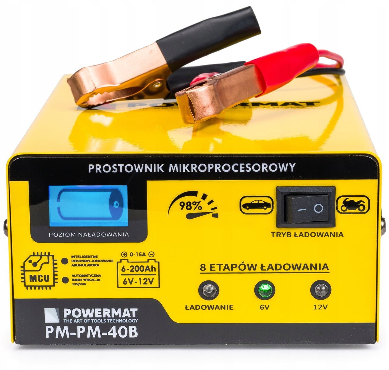 Prostownik mikroprocesorowy akumulatorowy 6/12V Powermat PM-PM-40B 8-etapowy LCD