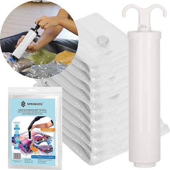 Springos Worki próżniowe 10 szt. + pompka, pokrowce na ubrania 4 rozmiary UNIWERSALNY