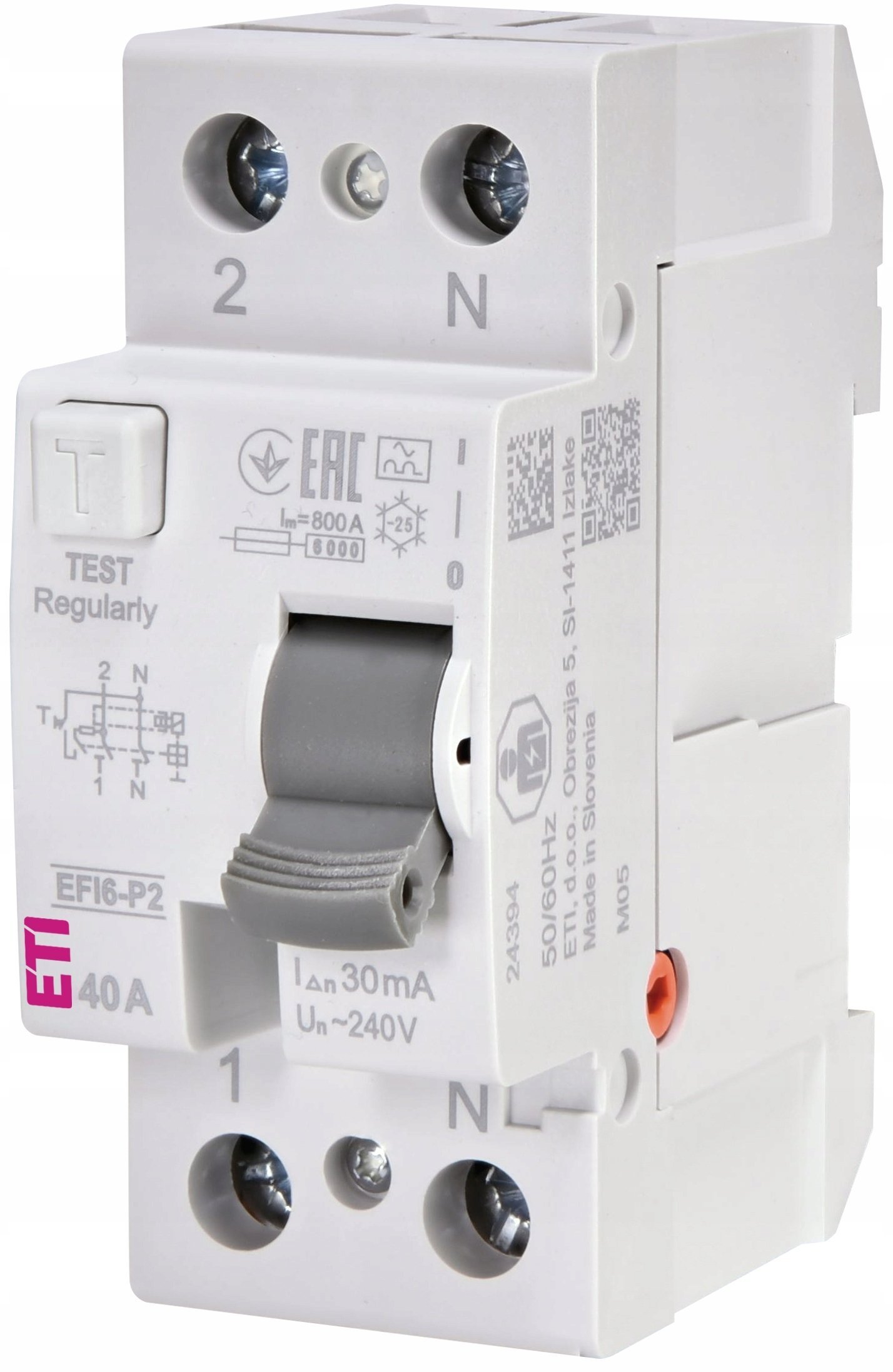 Wyłącznik różnicowoprądowy 2P 40A 0,03A typ A 6kA EFI6-P2 A 40/0.03 002061262
