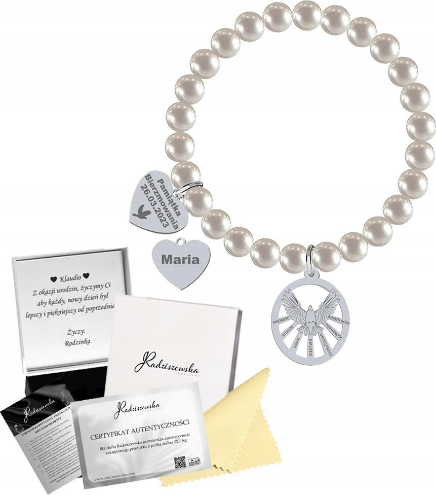 Radziszewska Jewellery Bransoletka Srebrna Duch Święty Perły Uniwersalna 925 Prezent GRAWER GRATIS