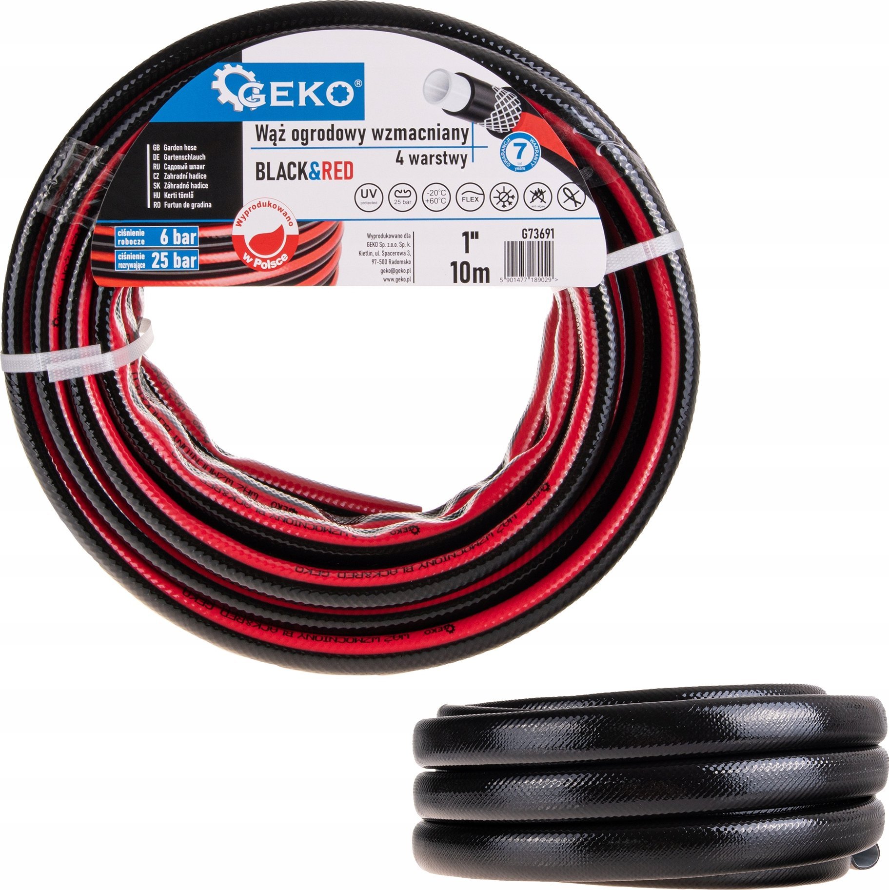 Geko Wąż ogrodowy wzmacniany BLACK&RED 1" 10m (55)