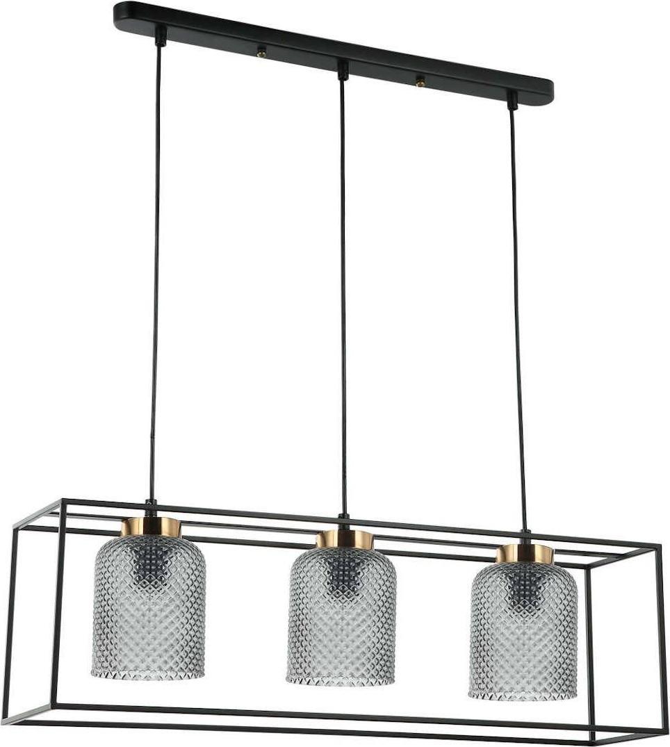 Lampa wisząca Italux Wisząca LAMPA loftowa SINELLA PND-23231-3-BK+SG Italux szklany ZWIS klatka do jadalni czarna