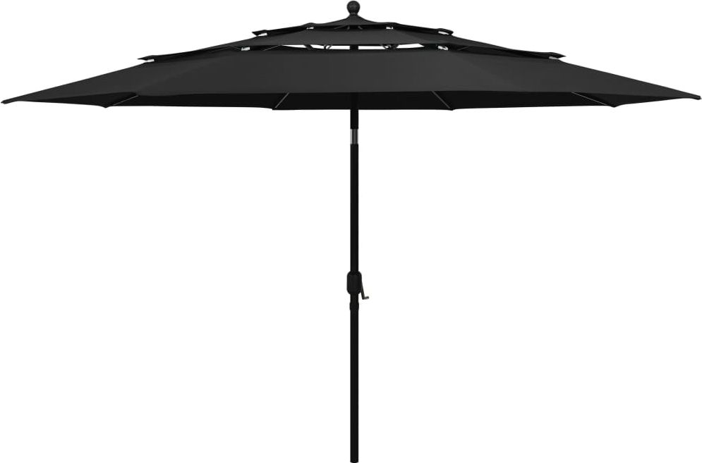 vidaXL 3-poziomowy parasol na aluminiowym słupku, czarny, 3,5 m