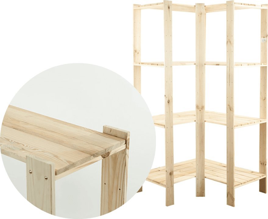 Wamar-Sosenka MAXI Regał Narożny Drewniany 166,4x85x50 cm 4 Półki pełne Surowy Drewno sosnowe MAXI-4WP