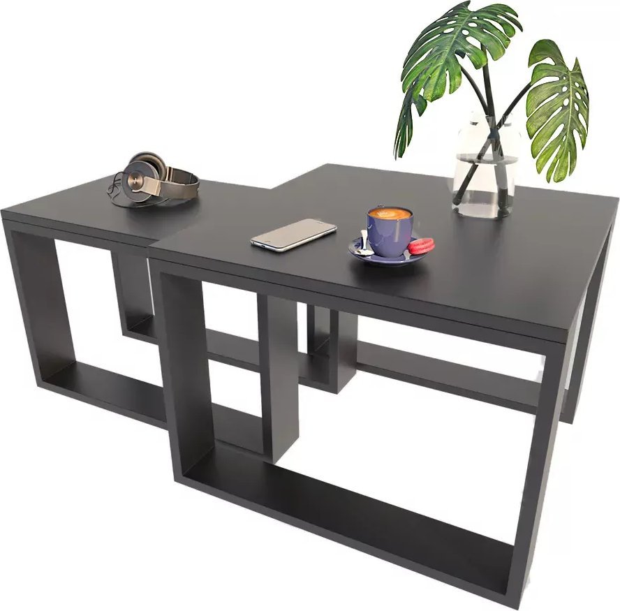 Elior Komplet dwóch czarnych stolików kawowych - Juna