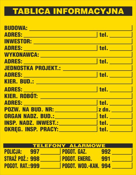 ANRO Tablica informacyjna budowlana 700 x 900mm (B1/R/P)