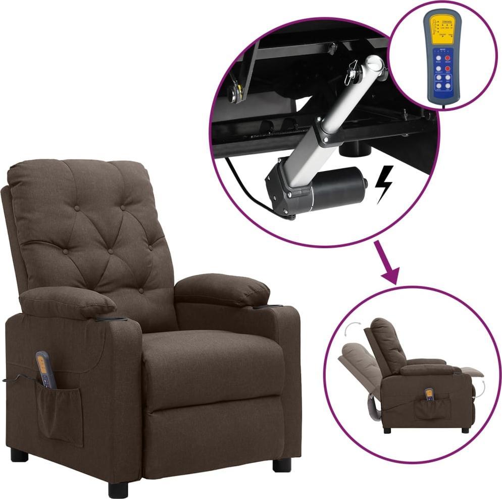 vidaXL vidaXL Rozkładany fotel masujący, podnoszony, brązowy, tkanina