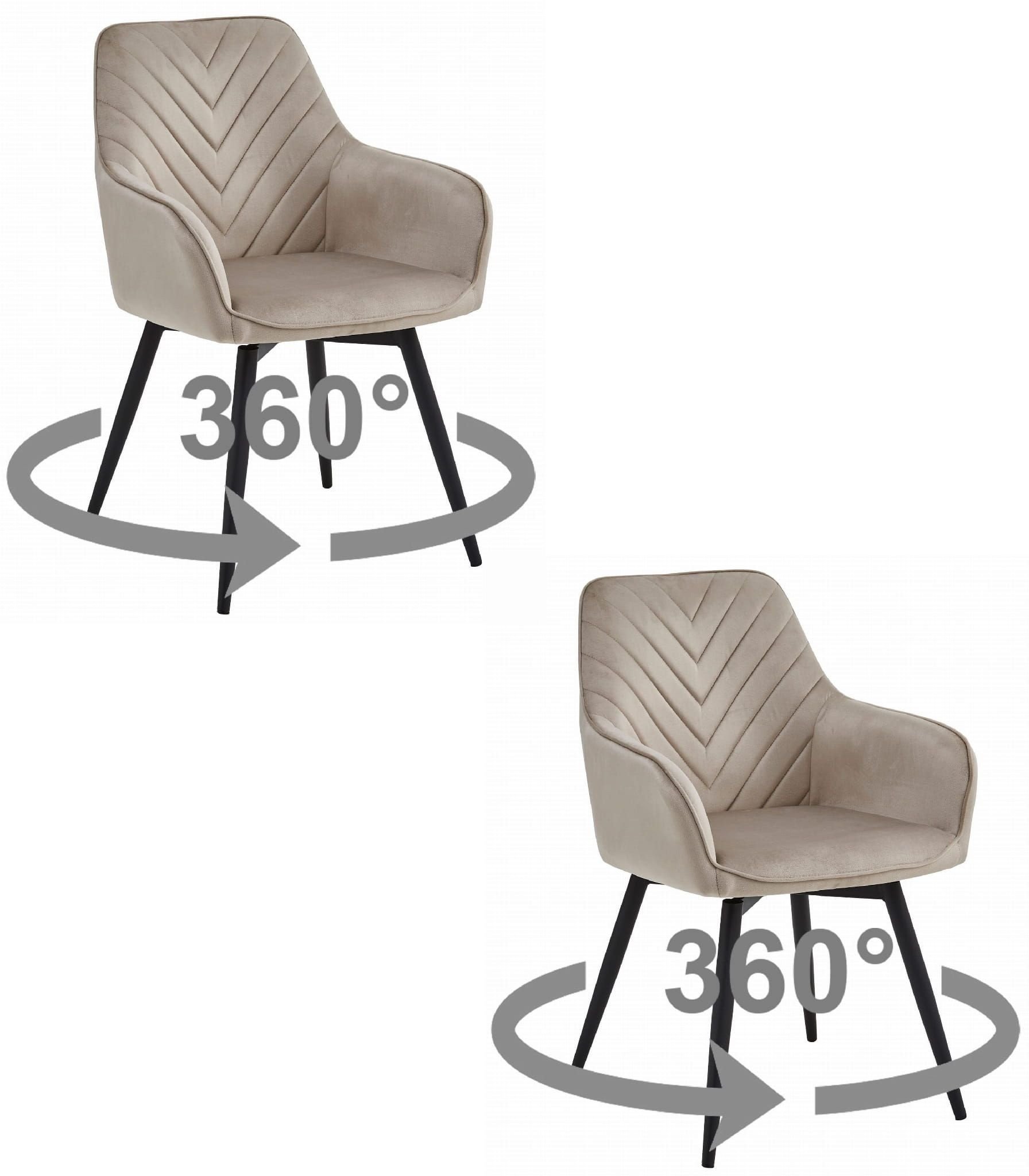 Krzesło do jadalni NANA ciemnobeżowe welur obrotowe nogi czarne x2