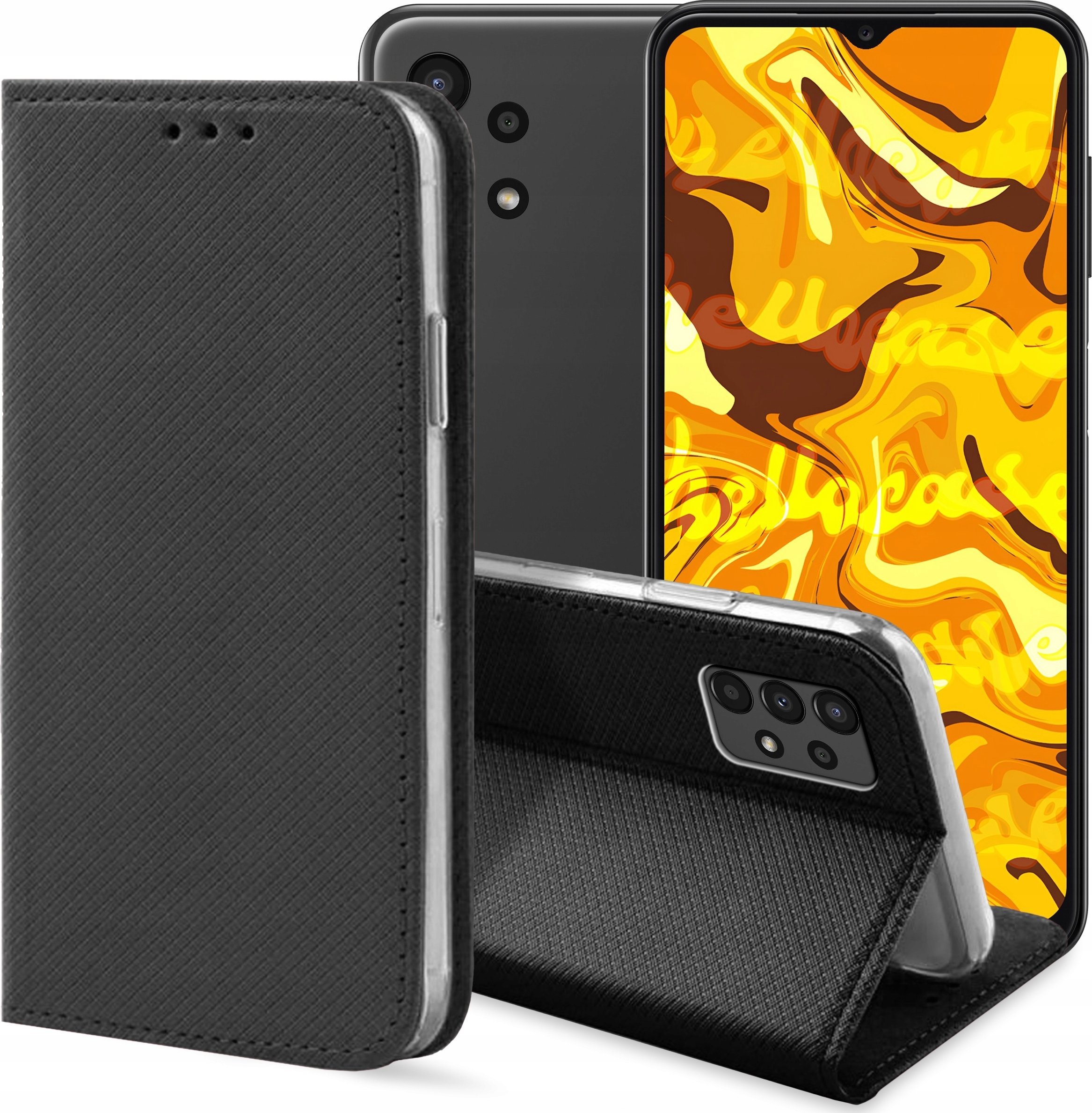 Hello Case ETUI Z KLAPKĄ DO SAMSUNG GALAXY A13 4G CZARNE ZAMYKANE MAGNETYCZNE KABURA