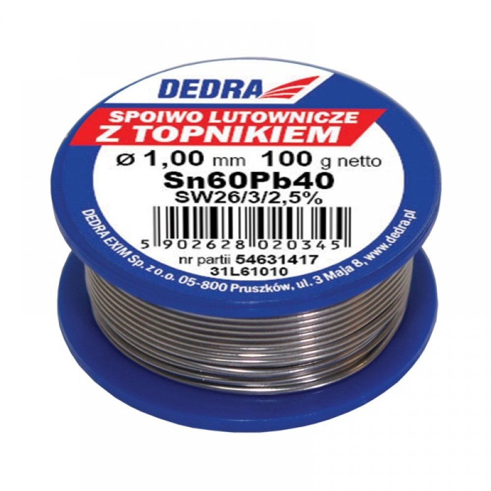 Dedra Lut z topnikiem Pb60Sn40 1mm 100g na szpuli - 31L61010