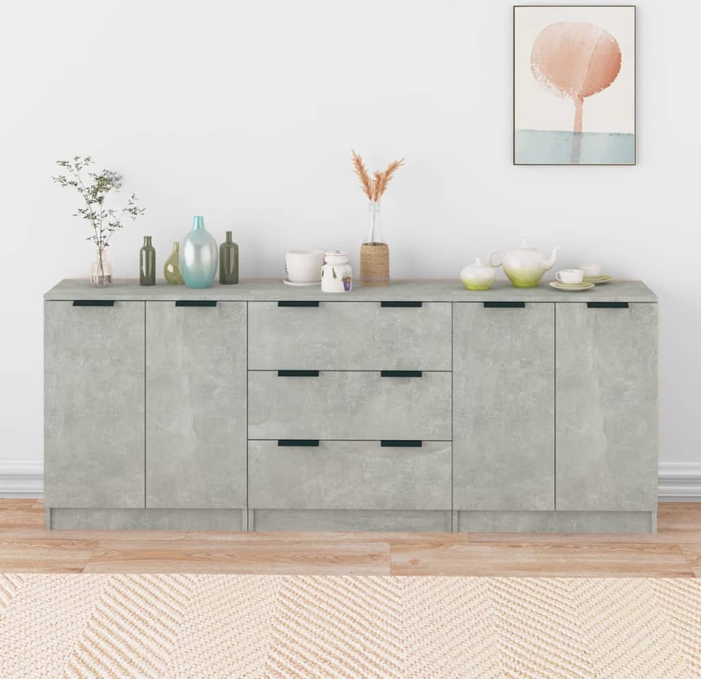 vidaXL vidaXL 3-częściowa komoda, betonowa szarość, materiał drewnopochodny