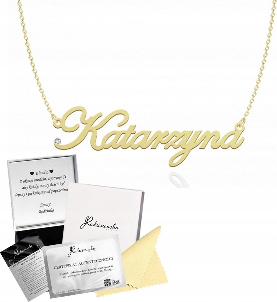 Radziszewska Jewellery ZŁOTY ŁAŃCUSZEK Z IMIENIEM KATARZYNA SREBRO 925 PREZENT ŻYCZENIA GRATIS
