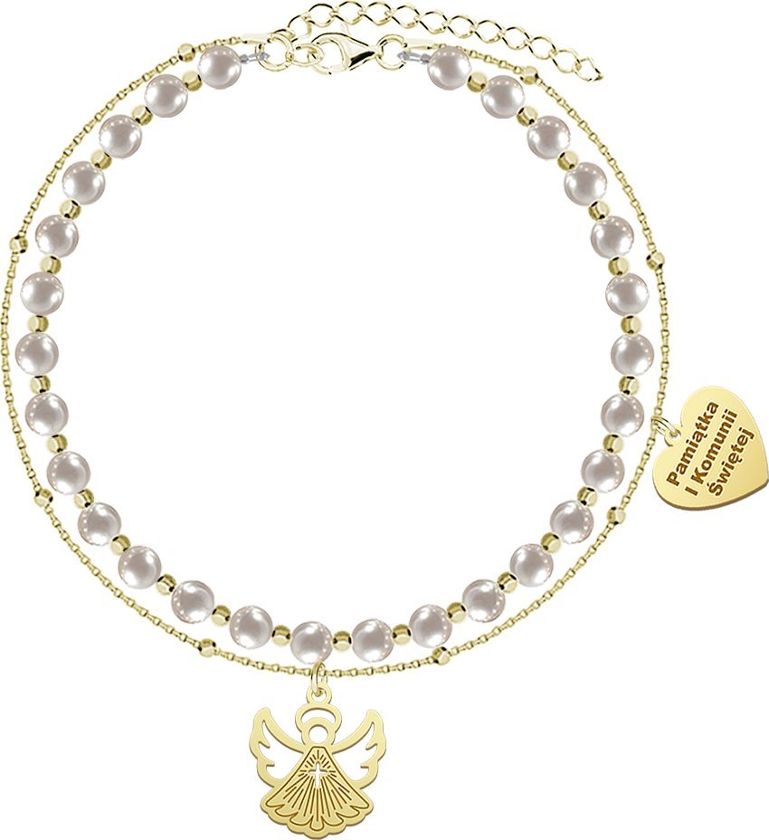 Radziszewska Jewellery I KOMUNIA ŚWIĘTA Bransoletka z Aniołkiem pozłacane srebro GRAWER GRATIS