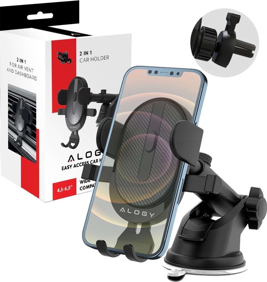 Alogy Alogy Uchwyt samochodowy Easy One Touch do telefonu 6.5" grawitacyjny na deskę rozdzielczą i szybę czarny uniwersalny