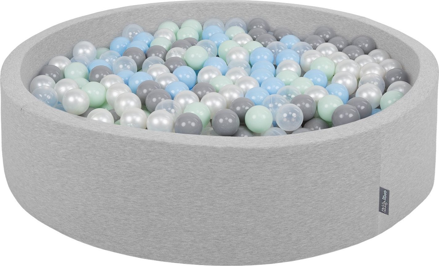 KiddyMoon Suchy basen okrągły z piłeczkami 7cm 120x30 jasnoszary: perła-szary-transparent-babyblue-mięta 120x30/200piłek Zabawka basen piankowy