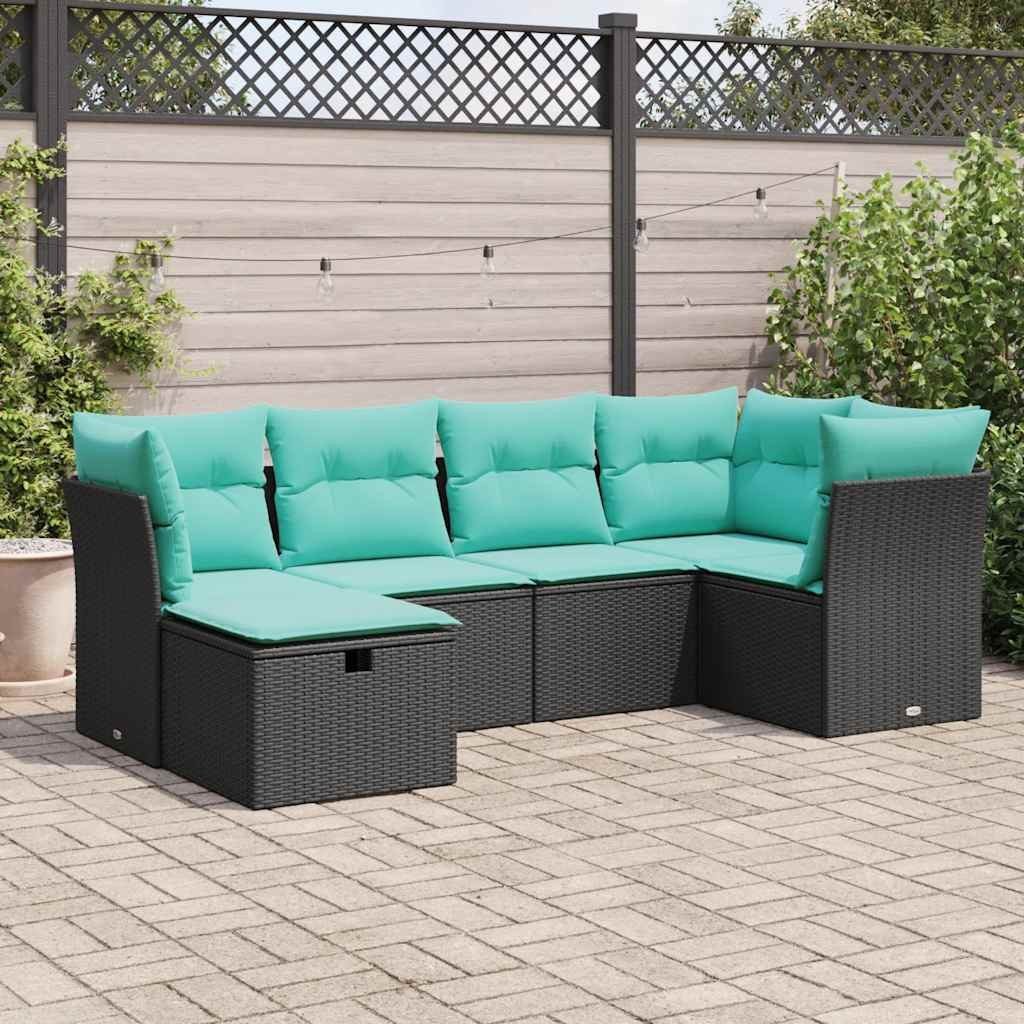 Garden Sofa Set Black PE Rattan Large Removable Covers