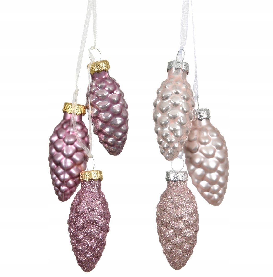 Kaemingk Zestaw 3 szklane bombki choinkowe różowe szyszki zawieszki 2,5x6cm