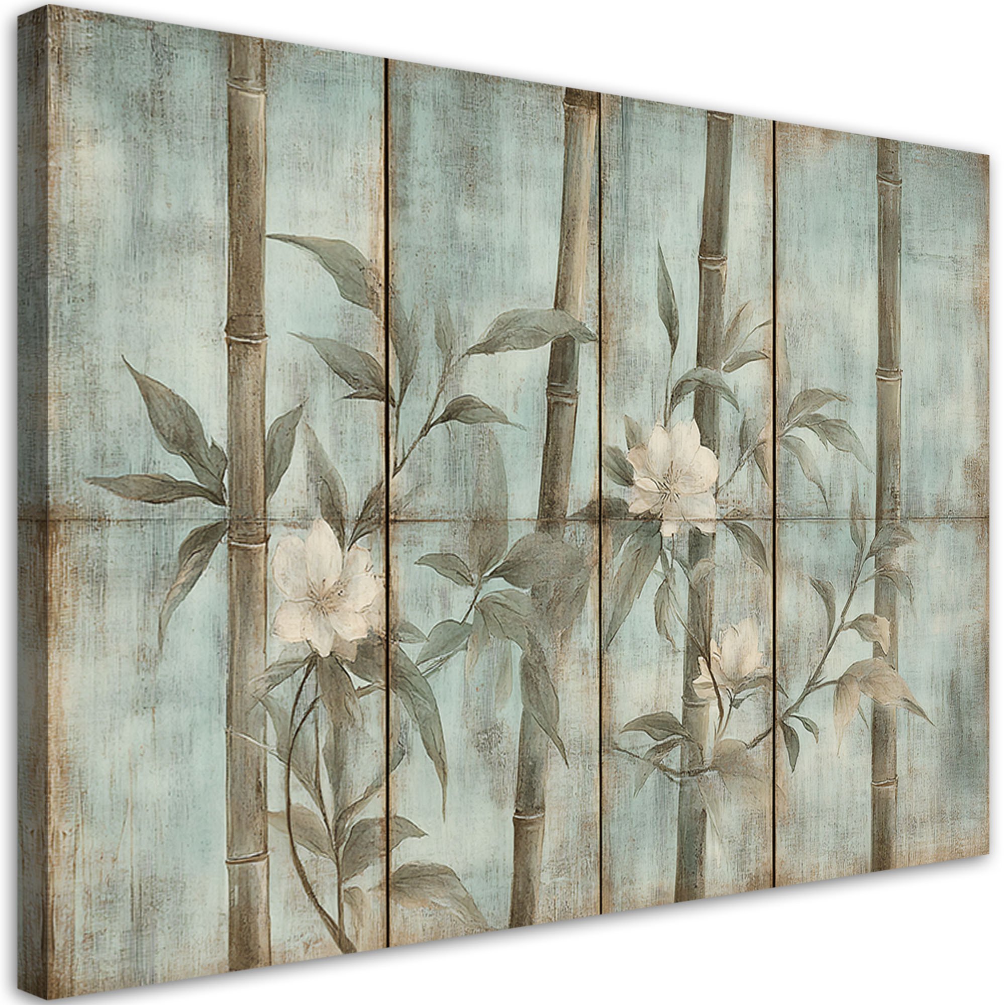 Feeby obraz na płótnie pędy bambusa z kwiatami na tle z fakturą 100x70 large