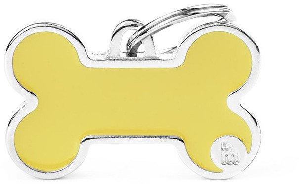 Zawieszka Adresówka Identyfikator z grawerem dla psa i kota kość żółta z obramówką L