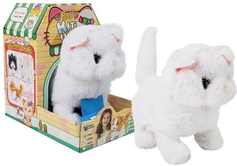 LeanToys Interaktywny Kot Pers Biały Chodzi Rusza Ogonem na Baterie