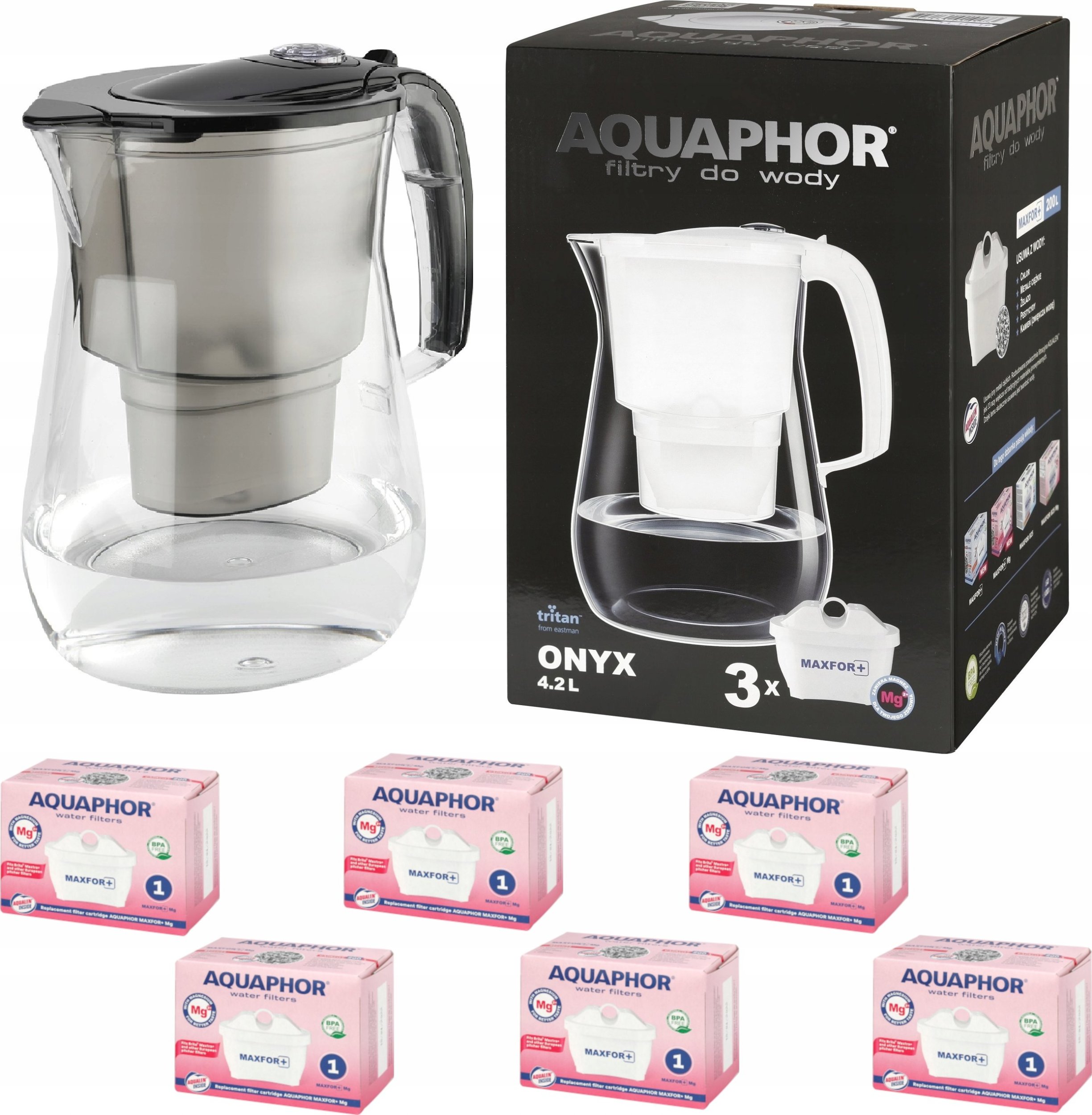 Dzbanek filtrujący Aquaphor Dzbanek filtrujący Onyx 2,8 l + 6 wkładów, czarny