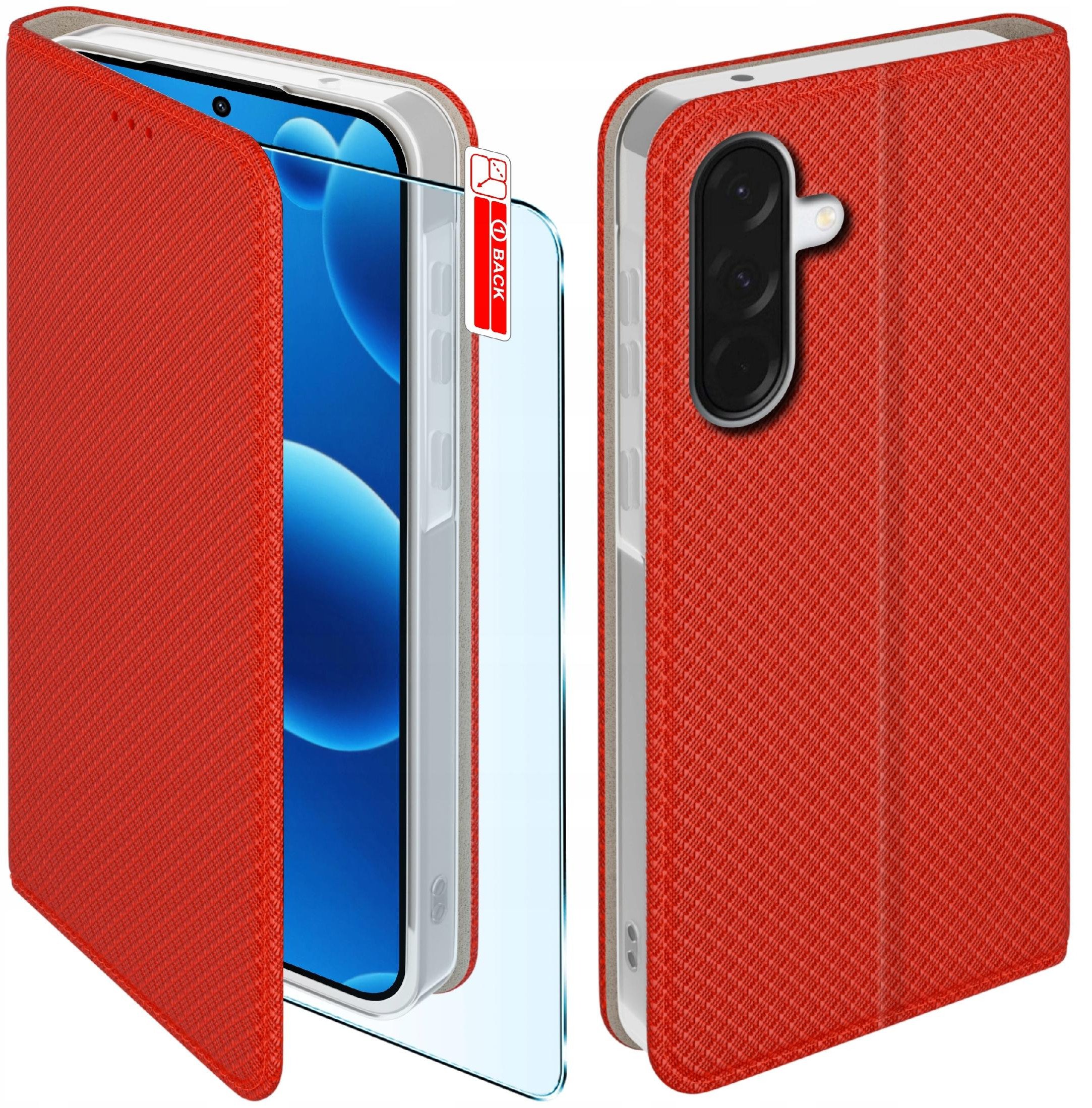 Etui z klapką do Samsung A56 5G Zamykane Czerwone Futerał + Szkło