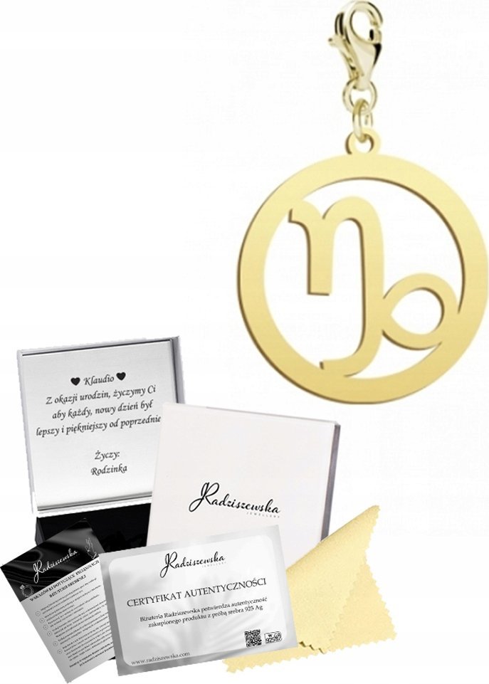Radziszewska Jewellery Charms Złoty ze Znakiem Zodiaku Koziorożec Karabińczyk 925 DEDYKACJA GRATIS
